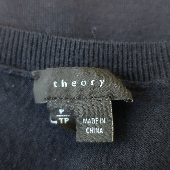 Theory Crewneck Sweater Navy Kralla Evian Stretch Wool Knit Size Petite