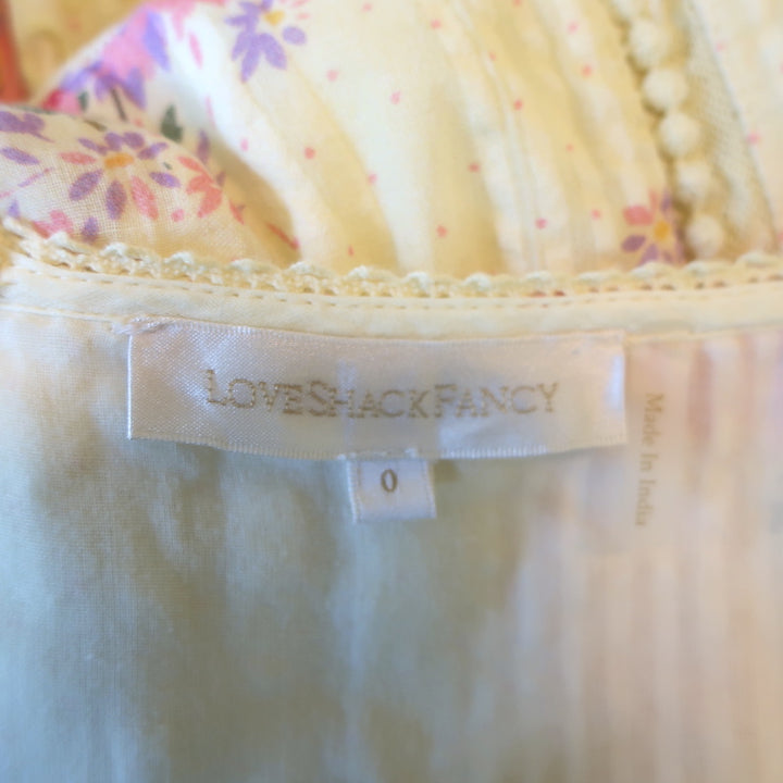 LoveShackFancy Reggie Midi Dress Yellow Floral Print Embroidered Cotton Size 0