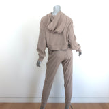 Alo Yoga Muse cropped hoodie and sweatpants set in gravel heather polyester-rayon-spandex blend, authentic pre-owned luxury