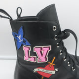 Louis Vuitton Ranger Boots with Patches Black Leather Size 40 Flat Combat Boots