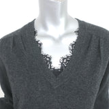 Brochu Walker Lace-Trim Sweater Marcella Charcoal Wool-Cashmere Size Small