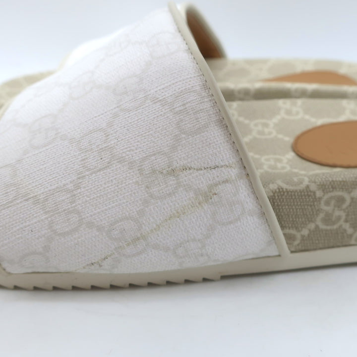 Gucci GG Supreme Slide Sandals Cream/Beige Canvas Size 7