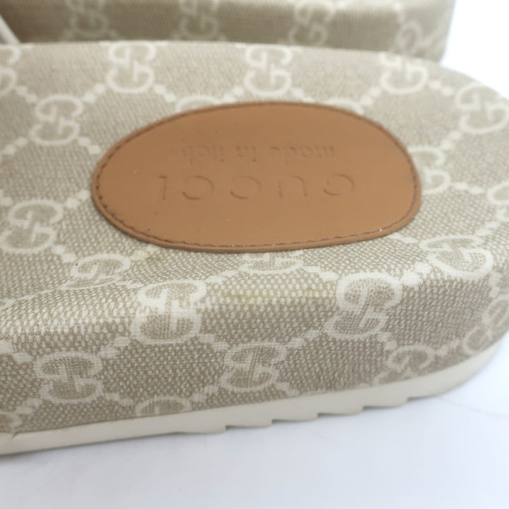 Gucci GG Supreme Slide Sandals Cream/Beige Canvas Size 7