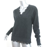 Brochu Walker Lace-Trim Sweater Marcella Charcoal Wool-Cashmere Size Small