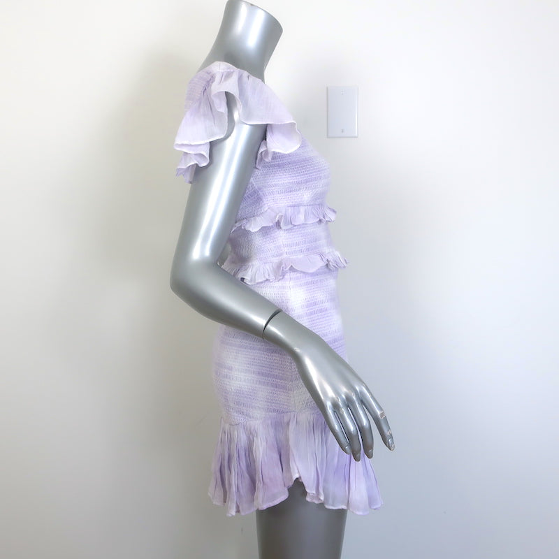 LoveShackFancy Sonara Smocked Mini Dress Lavender Tie Dye Cotton Size Petite