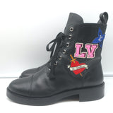 Louis Vuitton Ranger Boots with Patches Black Leather Size 40 Flat Combat Boots