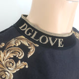 Dolce & Gabbana Devotion Linen T-Shirt Black/Gold Size 48
