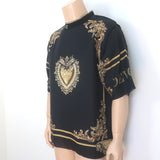 Dolce & Gabbana Devotion Linen T-Shirt Black/Gold Size 48