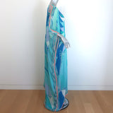 Emilio Pucci Cold-Shoulder Printed Silk Chiffon Kaftan Blue/Aqua One Size