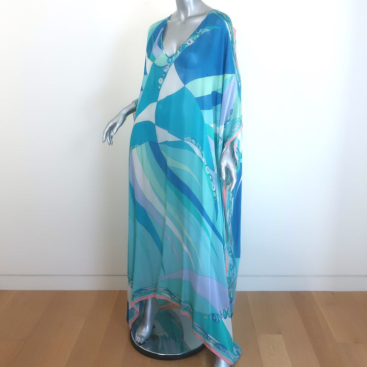 Emilio Pucci Cold-Shoulder Printed Silk Chiffon Kaftan Blue/Aqua One Size