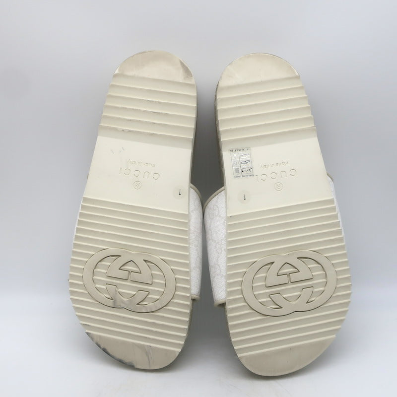 Gucci GG Supreme Slide Sandals Cream/Beige Canvas Size 7