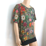 Gucci Flora Snake Print T-Shirt Military Green Linen Jersey Size Large NEW