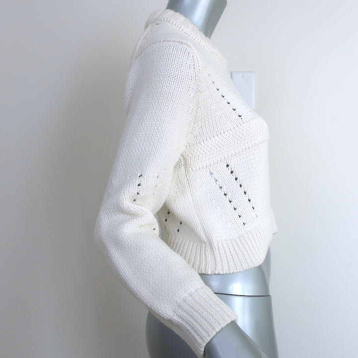 Tibi Shrunken Sweater White Cotton-Blend Knit Size Extra Small Cropped Pullover