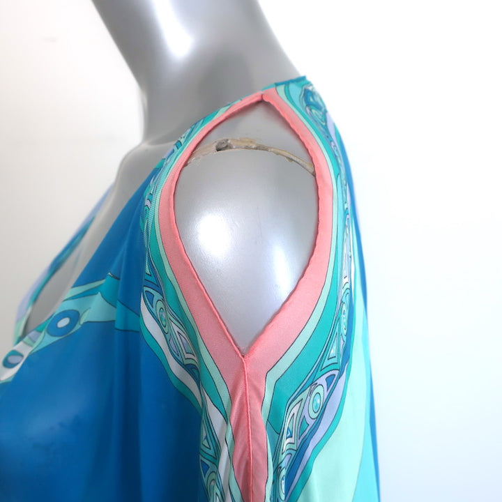 Emilio Pucci Cold-Shoulder Printed Silk Chiffon Kaftan Blue/Aqua One Size