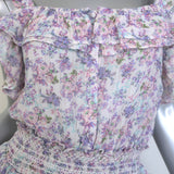 LoveShackFancy Shanely Ruffled Mini Dress Purple Floral Print Cotton Size Petite