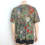 Gucci Flora Snake Print T-Shirt Military Green Linen Jersey Size Large NEW