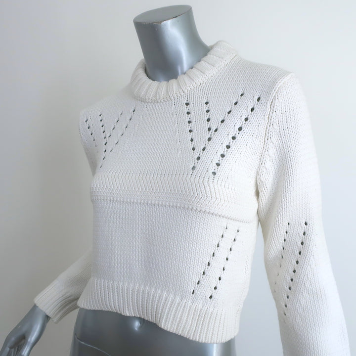 Tibi Shrunken Sweater White Cotton-Blend Knit Size Extra Small Cropped Pullover
