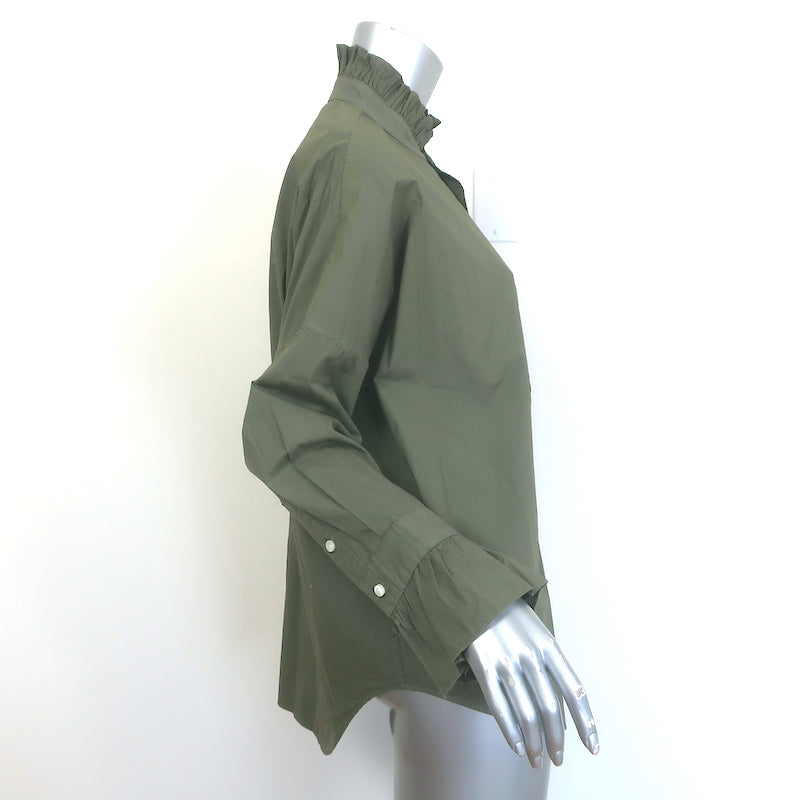 Alex Mill Ruffled Button Down Shirt Army Green Size Medium Long Sleeve Top