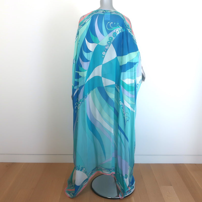 Emilio Pucci Cold-Shoulder Printed Silk Chiffon Kaftan Blue/Aqua One Size
