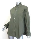 Alex Mill Ruffled Button Down Shirt Army Green Size Medium Long Sleeve Top