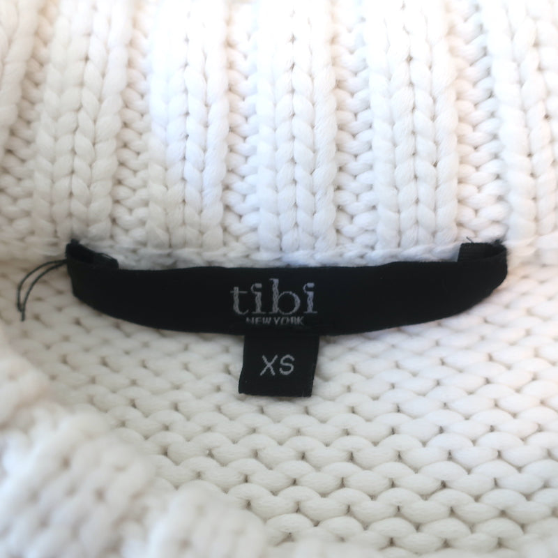 Tibi Shrunken Sweater White Cotton-Blend Knit Size Extra Small Cropped Pullover