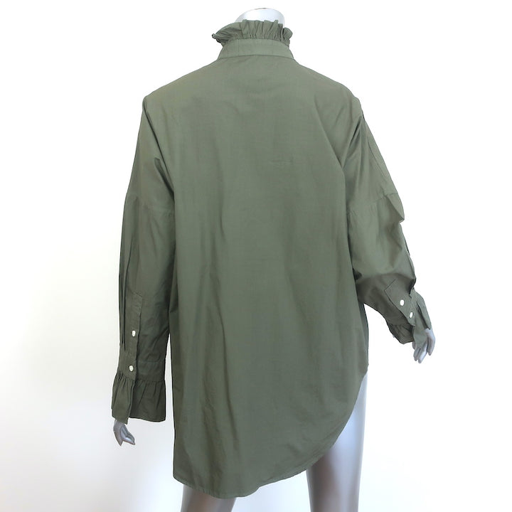 Alex Mill Ruffled Button Down Shirt Army Green Size Medium Long Sleeve Top