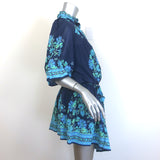 Juliet Dunn Blouson Tie-Waist Mini Dress Navy Floral Print Cotton Size 3