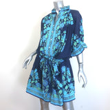 Juliet Dunn Blouson Tie-Waist Mini Dress Navy Floral Print Cotton Size 3