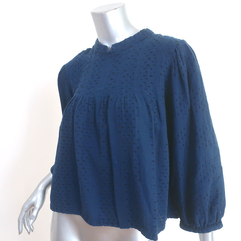 Ace &amp; Jig Blouse Navy Swiss Dot Cotton Size Extra Small 3/4 Sleeve Top