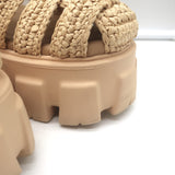 Prada Monolith Crochet Raffia Cage Sandals Natural Size 37