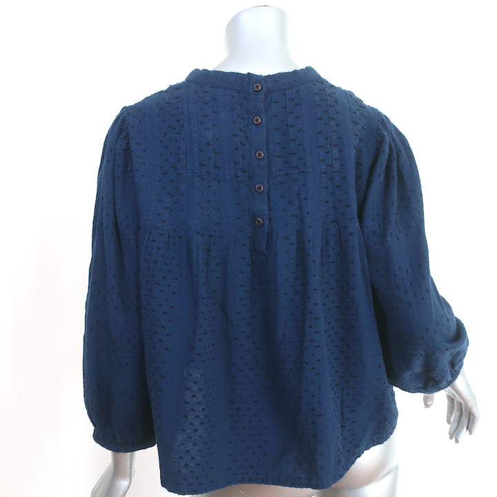 Ace &amp; Jig Blouse Navy Swiss Dot Cotton Size Extra Small 3/4 Sleeve Top