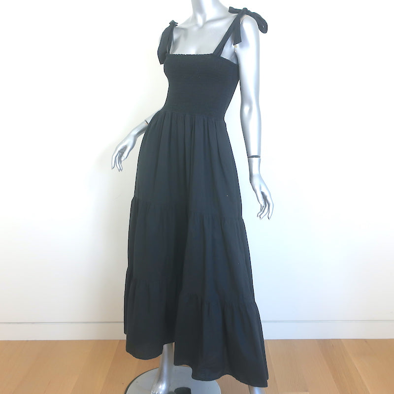 Xirena Loraine Tiered Midi Dress Black Smocked Cotton Size Large