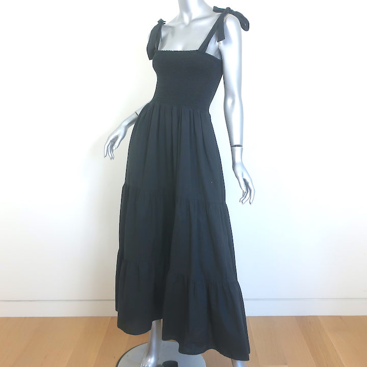 Xirena Loraine Tiered Midi Dress Black Smocked Cotton Size Large