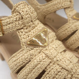 Prada Monolith Crochet Raffia Cage Sandals Natural Size 37