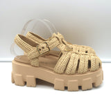 Prada Monolith Crochet Raffia Cage Sandals Natural Size 37