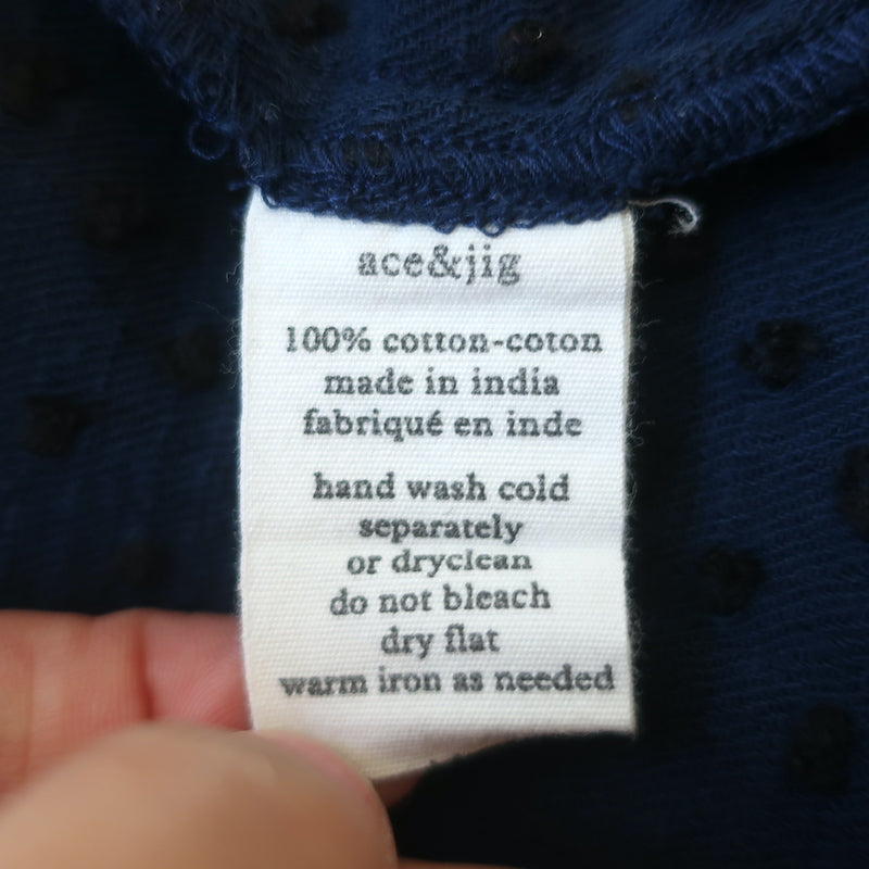 Ace &amp; Jig Blouse Navy Swiss Dot Cotton Size Extra Small 3/4 Sleeve Top