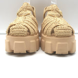 Prada Monolith Crochet Raffia Cage Sandals Natural Size 37