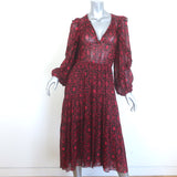 Ulla Johnson Aliya Belted Midi Dress Red Printed Silk Chiffon Size 6