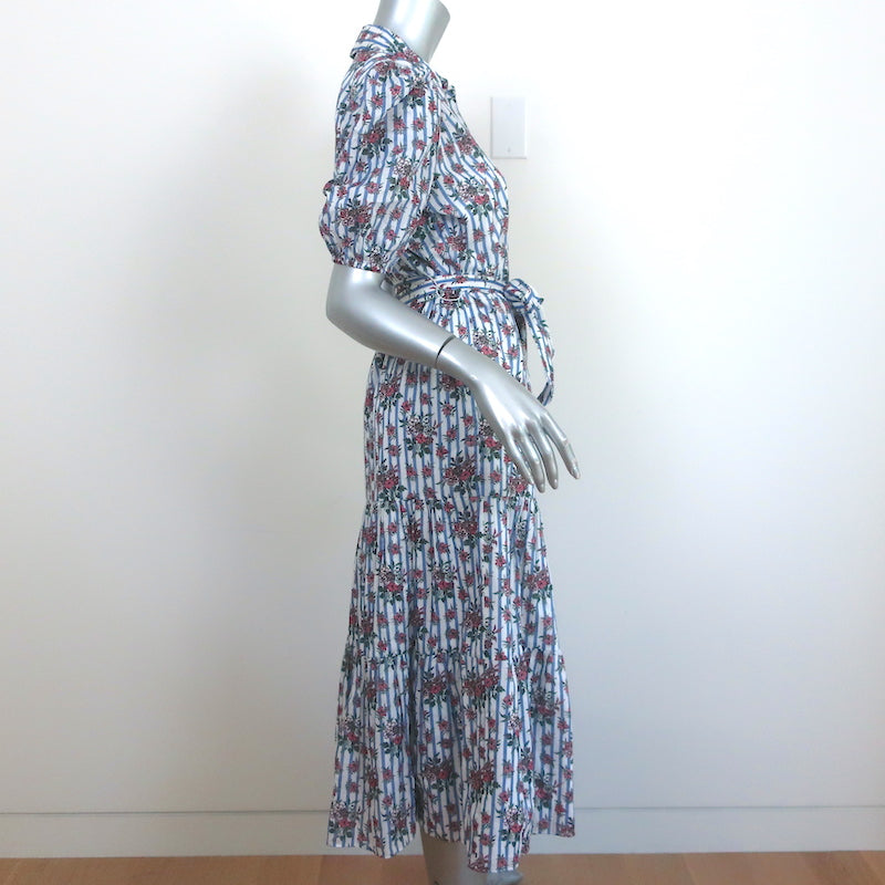 Veronica Beard Puff Sleeve Midi Shirtdress Eunice Floral &amp; Striped Cotton Size 4