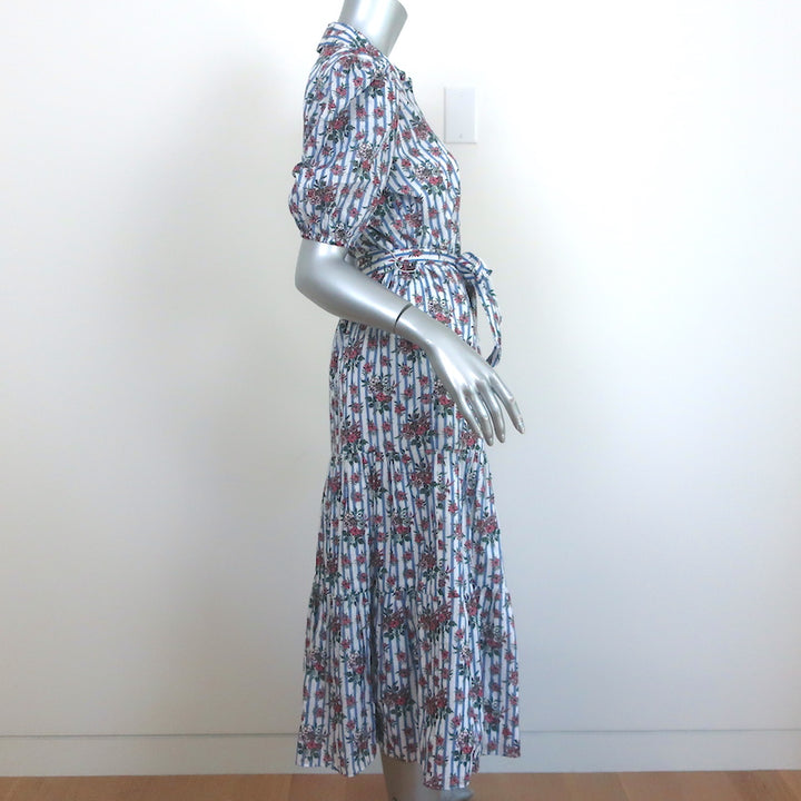 Veronica Beard Puff Sleeve Midi Shirtdress Eunice Floral &amp; Striped Cotton Size 4
