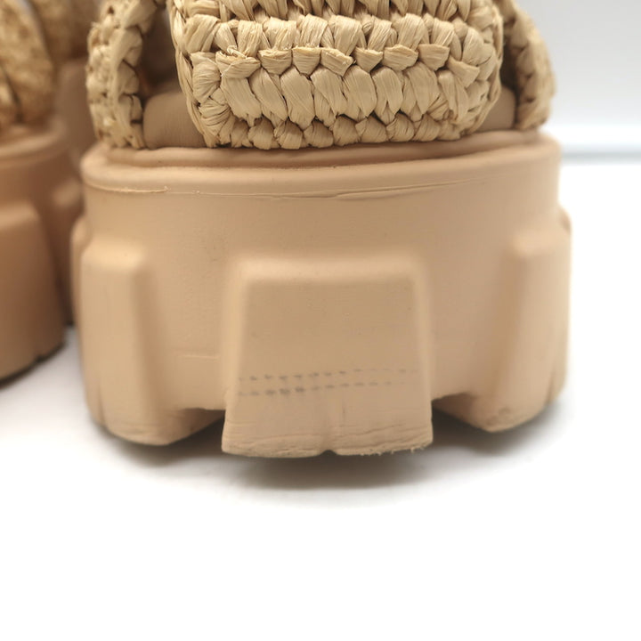 Prada Monolith Crochet Raffia Cage Sandals Natural Size 37