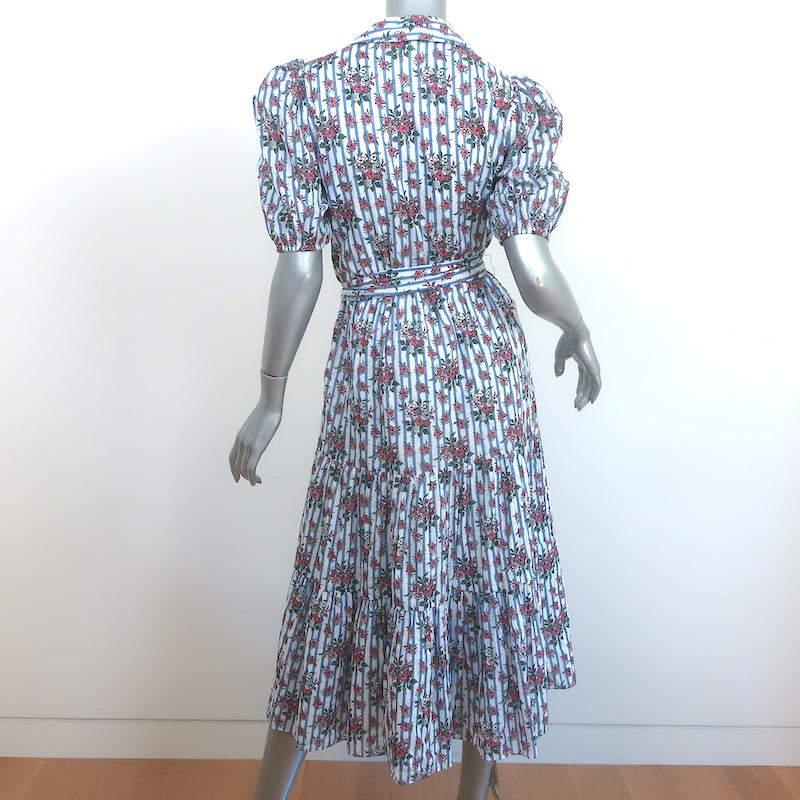 Veronica Beard Puff Sleeve Midi Shirtdress Eunice Floral &amp; Striped Cotton Size 4