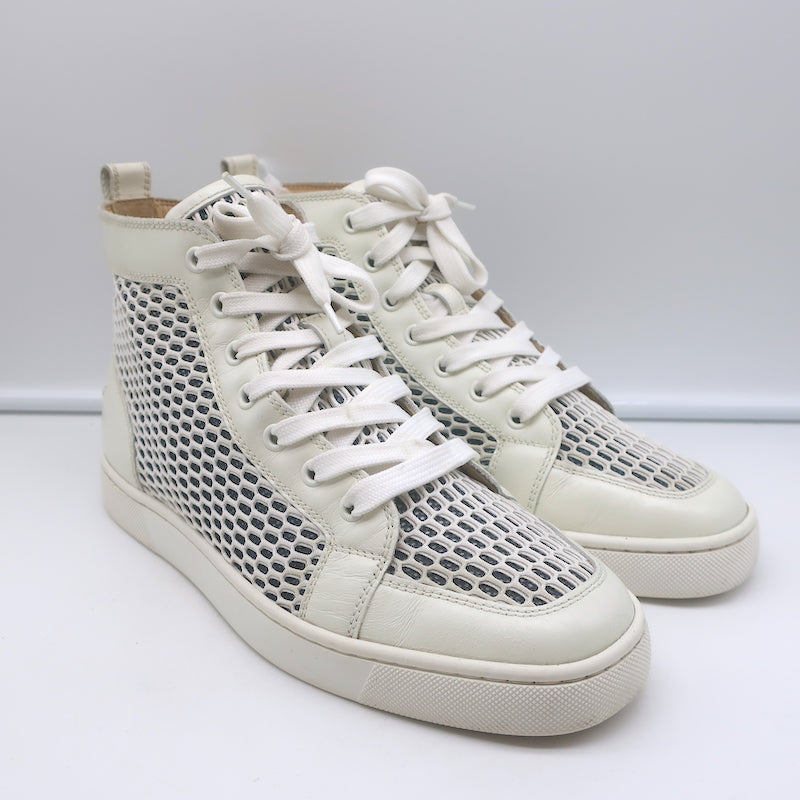 Christian Louboutin Rantus High Top Sneakers White Leather Mesh Size 40