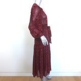 Ulla Johnson Aliya Belted Midi Dress Red Printed Silk Chiffon Size 6