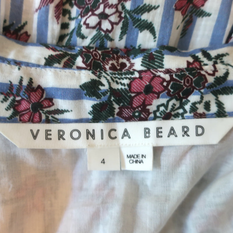 Veronica Beard Puff Sleeve Midi Shirtdress Eunice Floral &amp; Striped Cotton Size 4