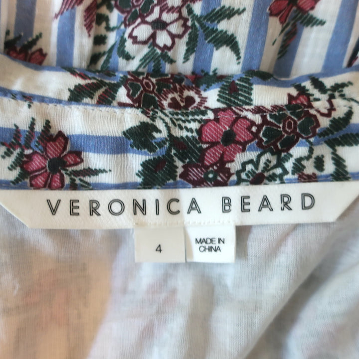 Veronica Beard Puff Sleeve Midi Shirtdress Eunice Floral &amp; Striped Cotton Size 4