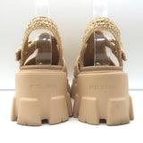 Prada Monolith Crochet Raffia Cage Sandals Natural Size 37