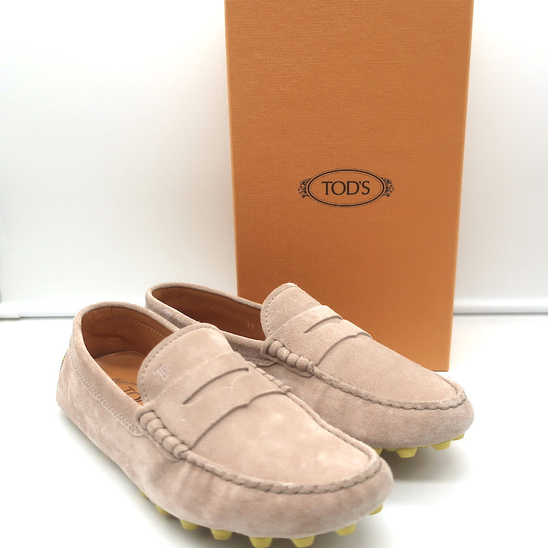 Tod's Gommino Bubble Penny Loafers Beige Suede Size 38 Flat Driving Shoes