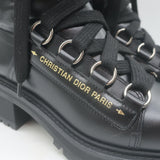 Christian Dior D-Fight lace-up combat boots in black stretch leather, authentic pre-owned, lightly worn, size 38