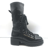 Christian Dior D-Fight lace-up combat boots in black stretch leather, authentic pre-owned, lightly worn, size 38
